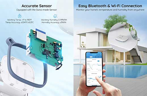 Termómetro higrómetro WiFi: sensor inteligente de temperatura y humedad con  alertas de aplicación, monitor de temperatura ambiente interior